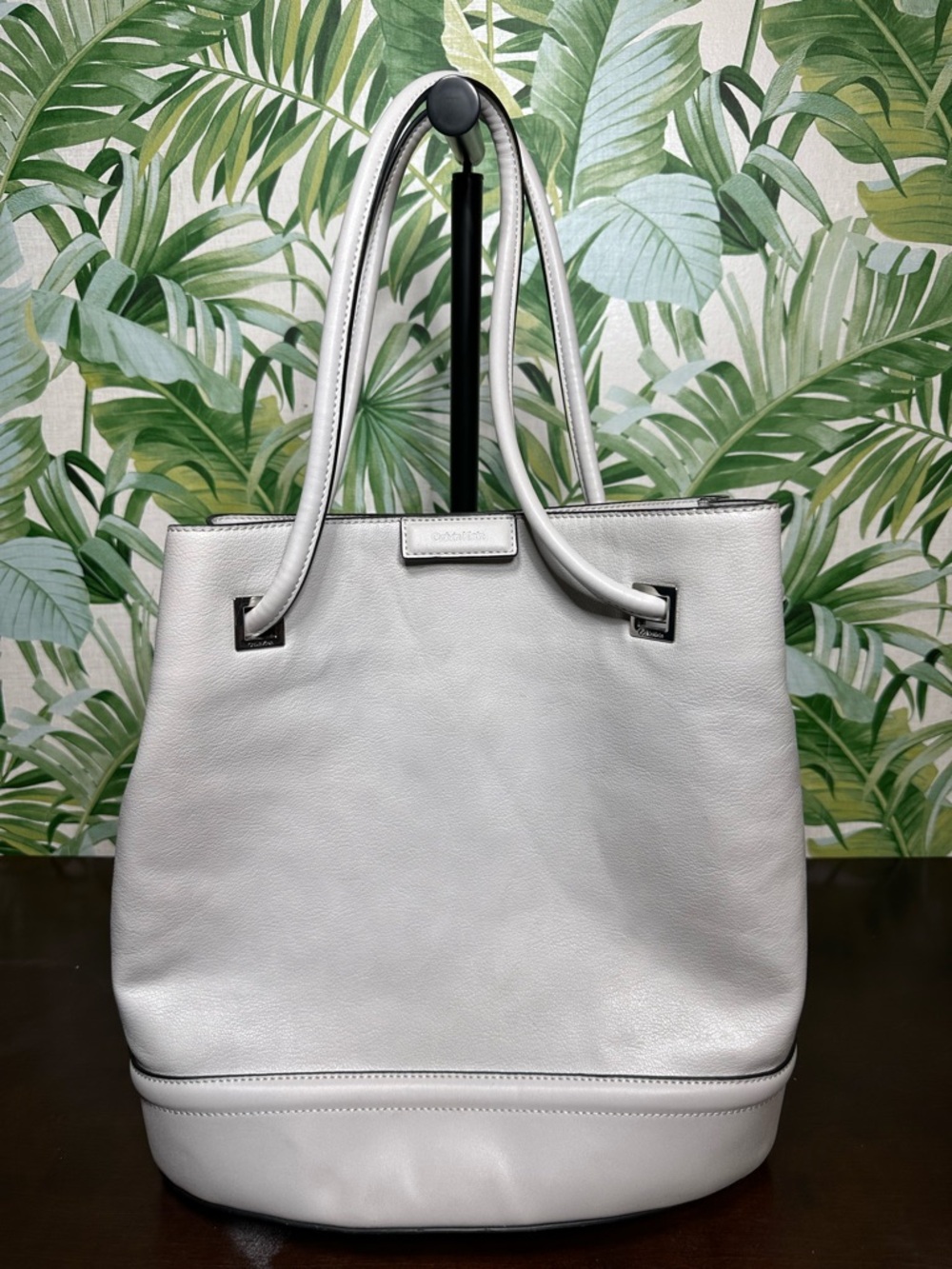 Calvin Klein Vegan Leather “ash” Tote in light grey with Double Top Handles